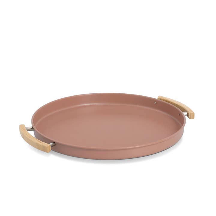 Serving tray, metal/rubberwood, mocha for wholesale by Zeller Present