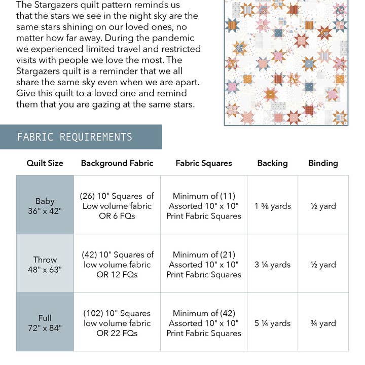 Frannie B Quilt Company - Wholesale Craft Sewing Kit - Stargazers Quilt Pattern1