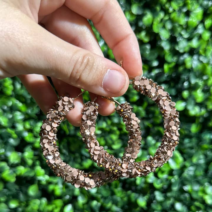 SMR Wholesale - Wholesale Hoop Earrings - Rose Gold Glitter Hoops0