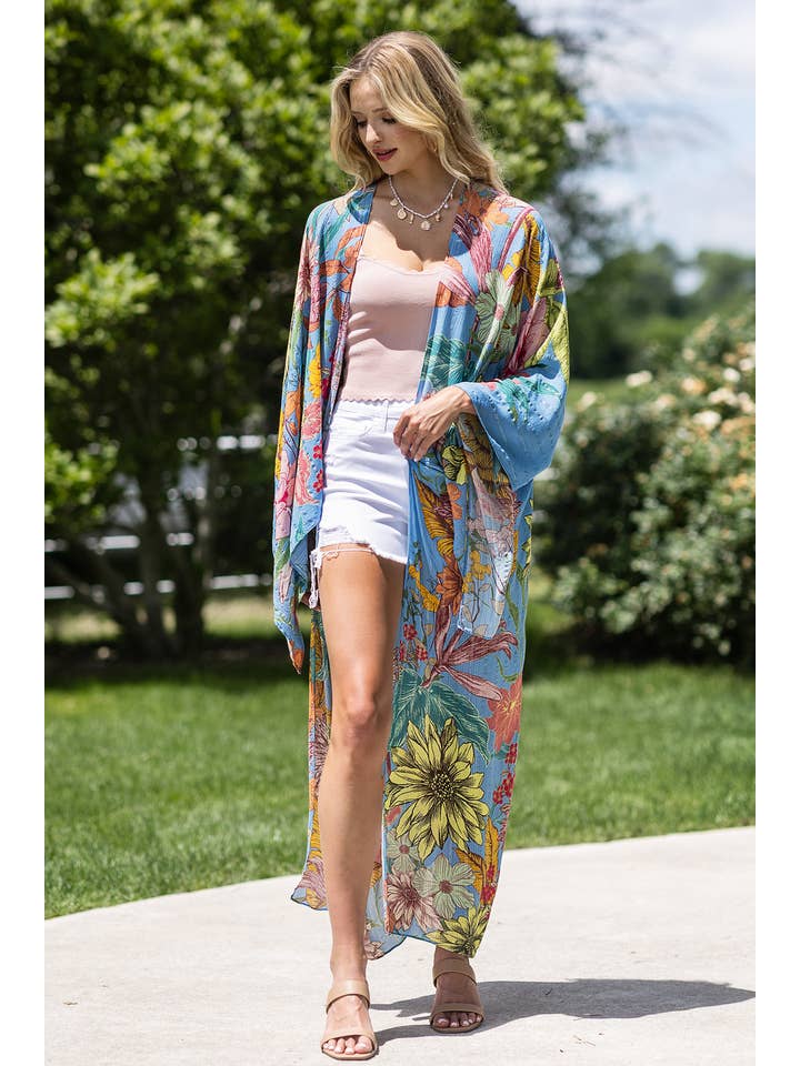 Madelin Madelin gekleurde kimono met bloemenprint en lurex voor groothandel op Faire5