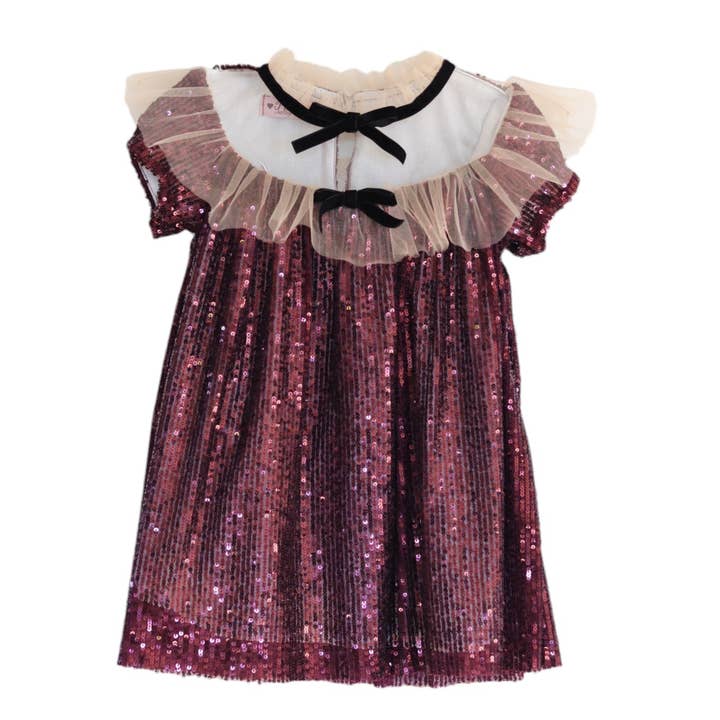 Robe col en tulle à sequins bordeaux 25579 pour la vente par Phi Clothing