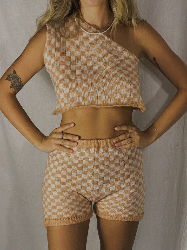 Check One Sleeve Crop for wholesale by Love and Light The Label