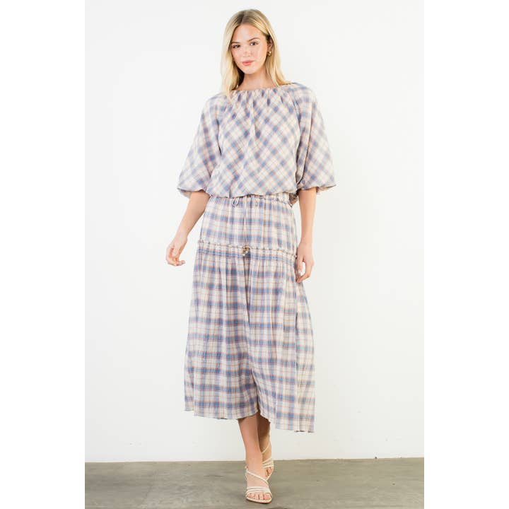 Kortärmad midiklänning med rutig midja för wholesale av THML