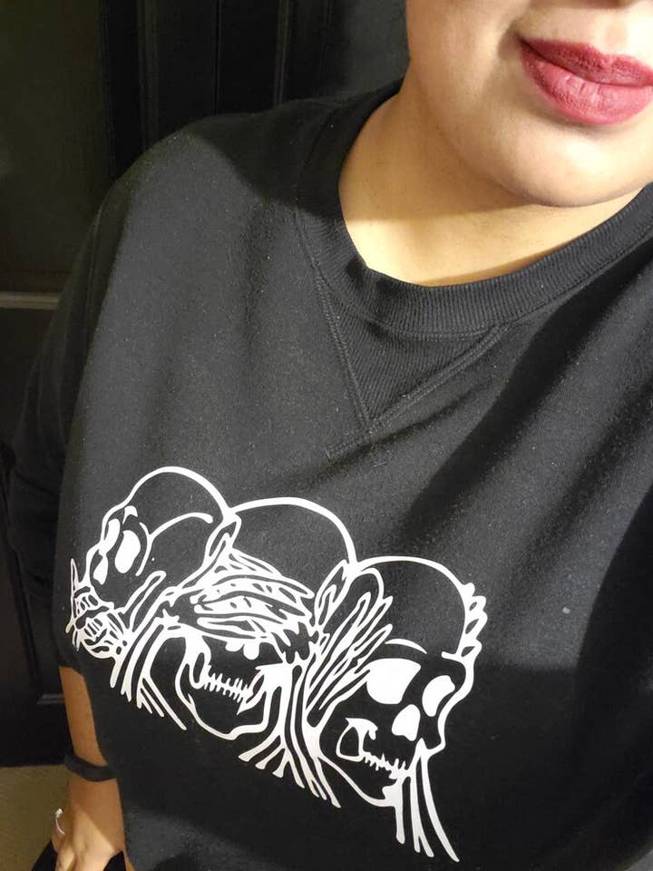 Skulls See Hear Speak No Evil Sweater for wholesale by Edna SMaK Apparel