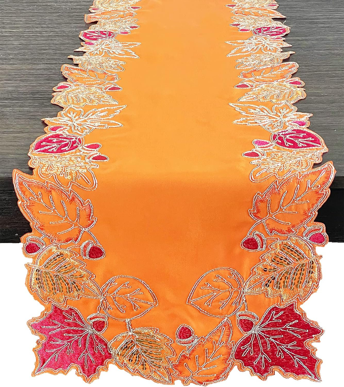 Fennco Styles - Wholesale Table Runner - Terracotta Embroidered  Sequined Leaf Table Runner0