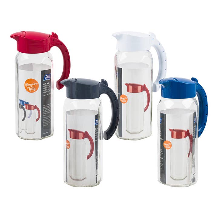 Deluxe Import Trading - Wholesale Pitcher - Titiz Glass Pitcher w/ Pourer - 72oz - 4 Assorted Colors