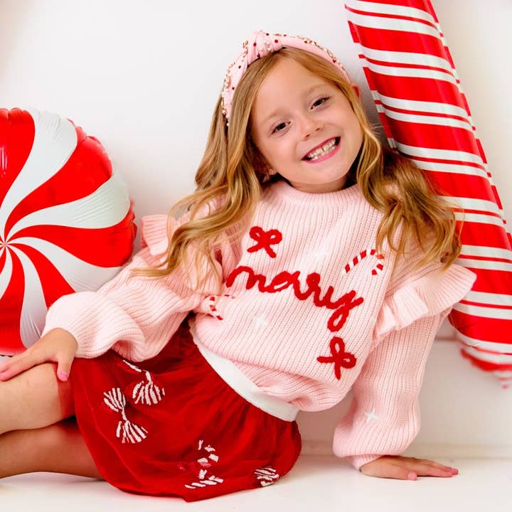 Sweet Wink - Wholesale Knit Sweater - Kids - Coquette Merry Christmas Knit Sweater - Kids Clothing2
