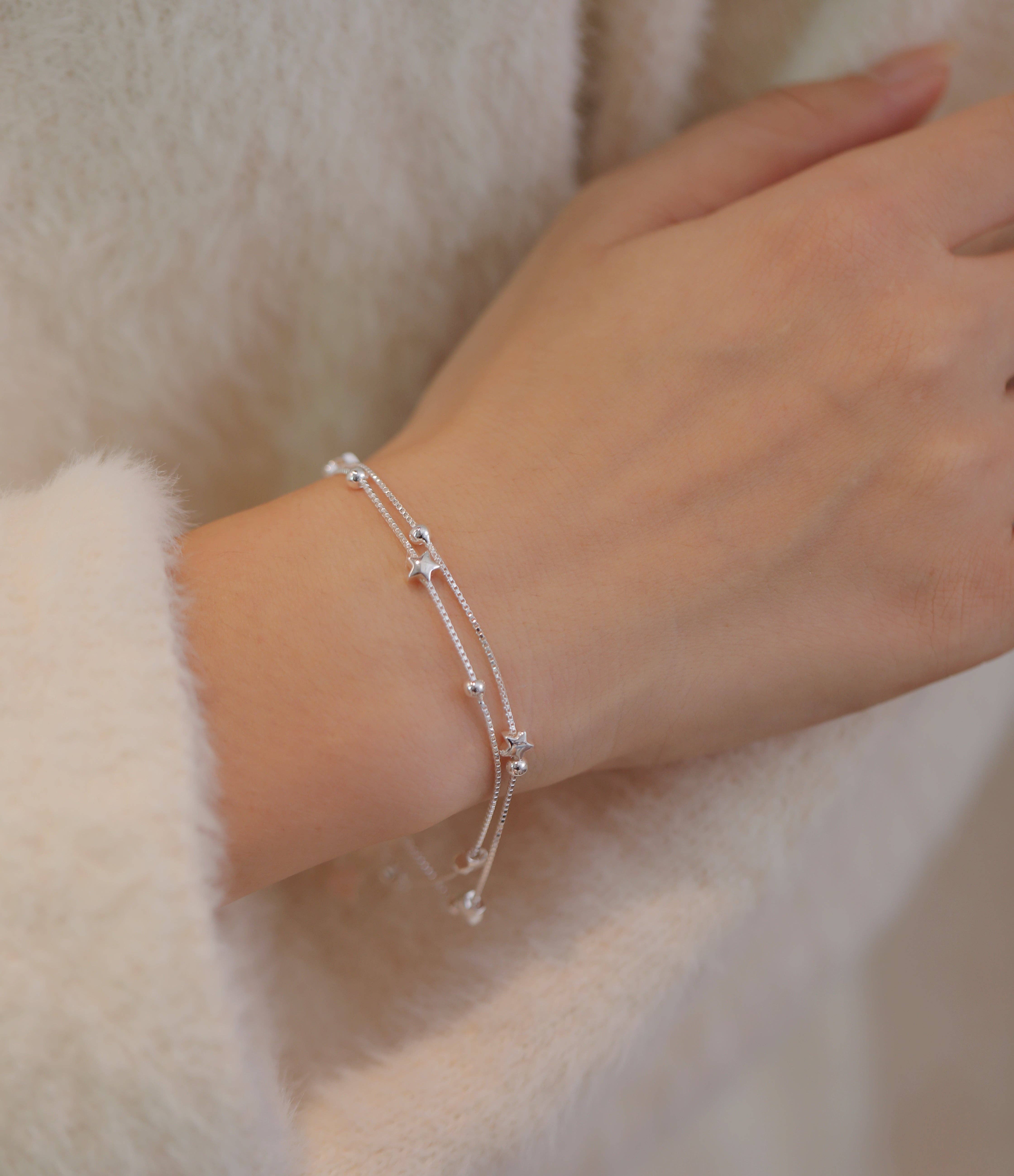 happyzzzsu - Vente Bracelets à breloques/pendentifs - Bracelet à étoiles à double couche en argent sterling 9255