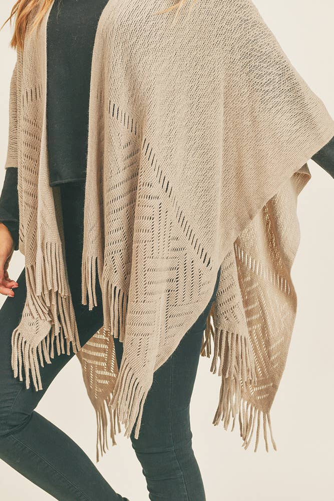 Hana - Wholesale Cardigan - Dames - Visgraat gebreide franje Ruana26