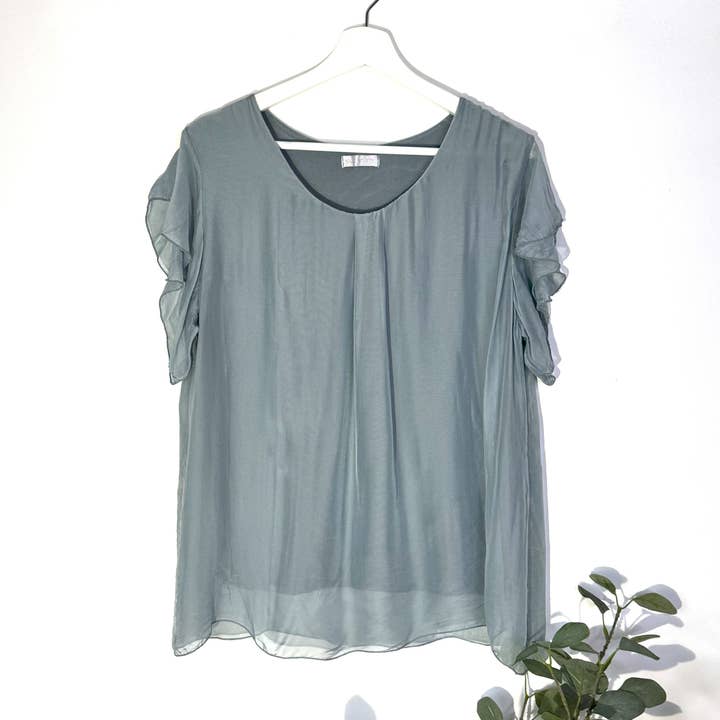 Tempest Designs - Wholesale Blouse - Women's - Boxy silk blend top with a slight angel sleeve (S-M)