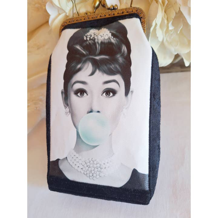 LeisTextileStudio - Wholesale Clutch Bag - Women's - Audrey Hepburn Bubblegum Velvet Phone Clutch Handbag1