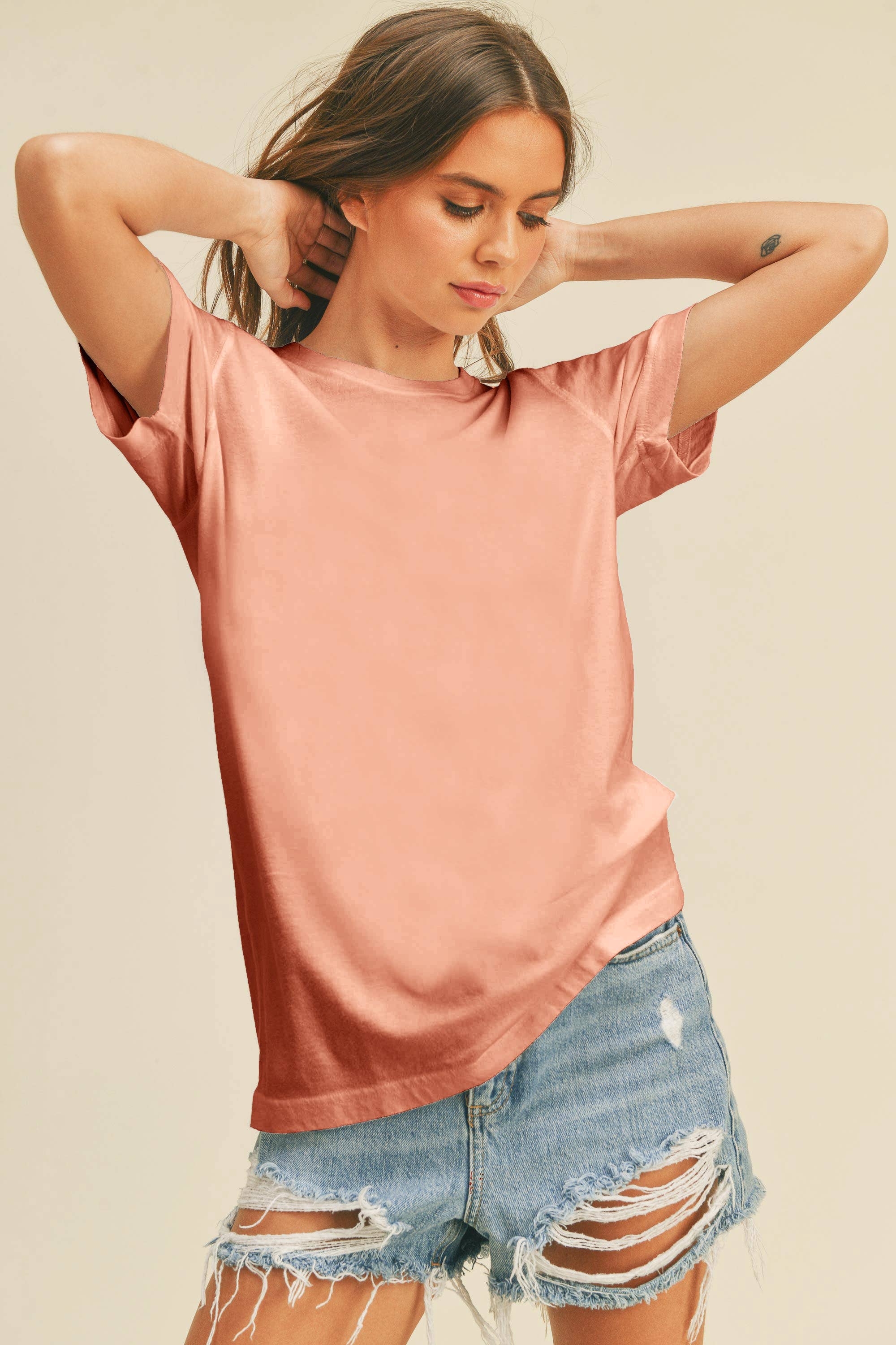 Honestee - Venta al por mayor Camiseta estampada - Mujer - Camiseta Clásica de Manga Corta en Blanco19