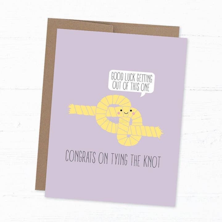 Funny Wedding Card: Tying the Knot Pun for wholesale by corgicardco