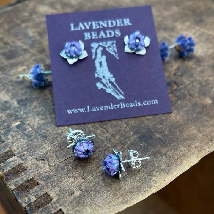Lavender Beads - Wholesale Stud/Post Earrings - Lavender Bud Studs Handcrafted Glass, Silver Post Earrings4