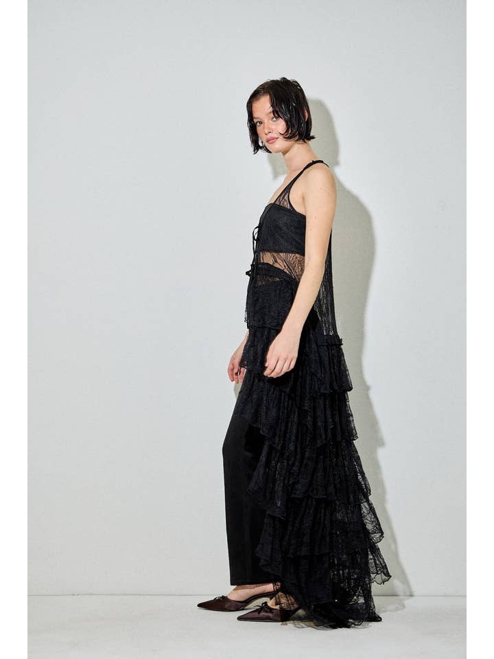 Baevely by Wellmade USA - Vendita all'ingrosso Camicetta - Donna - Spolverino a balze con volant in pizzo romantico5