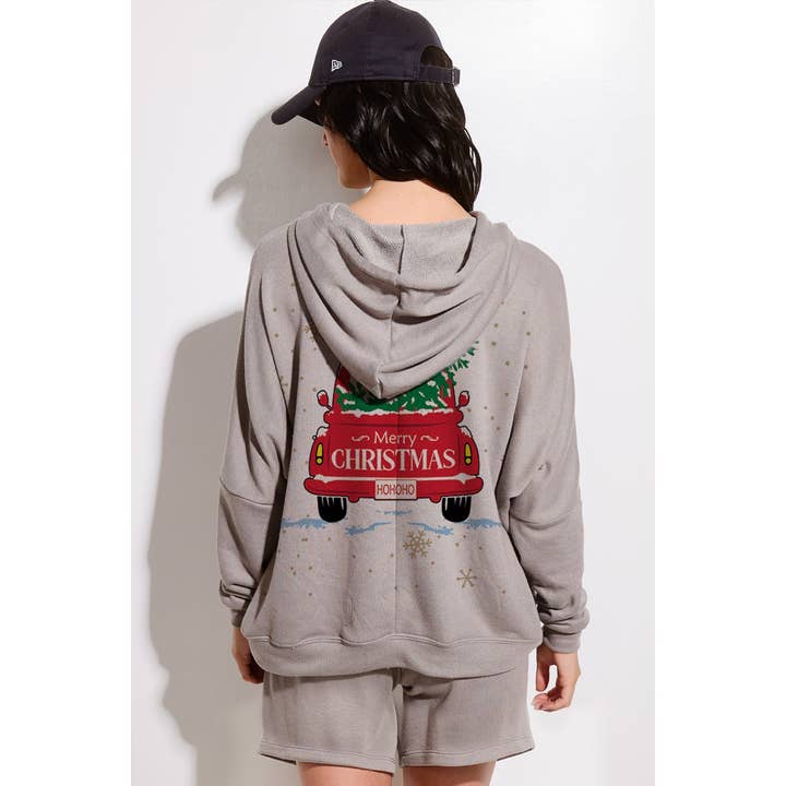 Phil Love – wholesale Mjukisset – Dam – Kort hoodie loungeklädesuppsättning med jullastbilstryck
