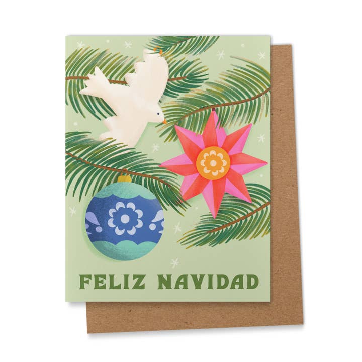 Feliz Navidad Spanish Ornament Christmas Greeting Card for wholesale by Ana Peake