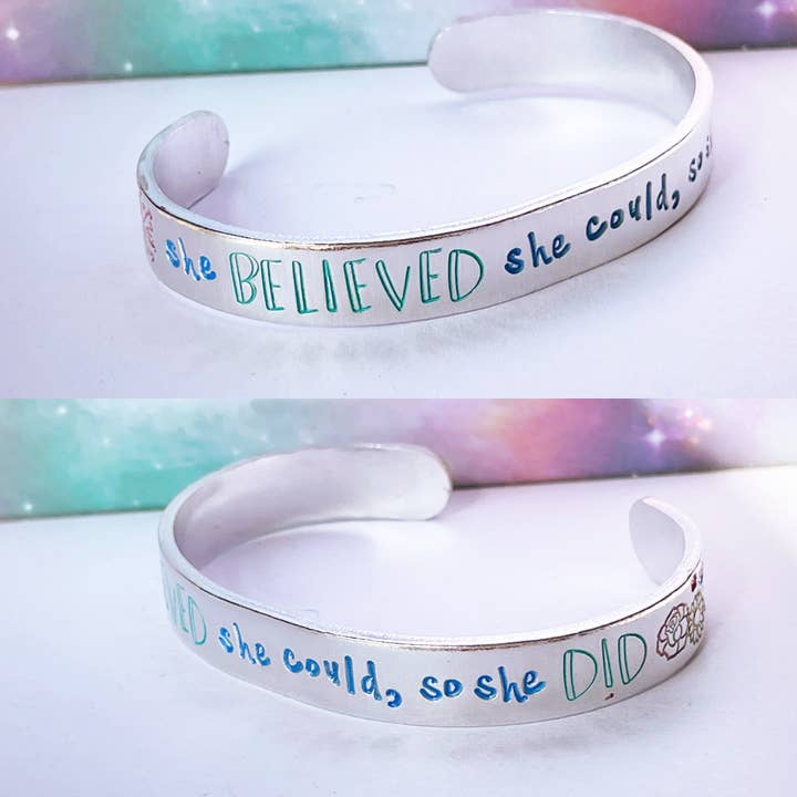 She Believed She Could 6 Inch Cuff, Inspirational Cuff Bracelet, Girl Power, Gift For Teen Girl, Positive Thinking, Self Help, Self Care for wholesale by Team Neville