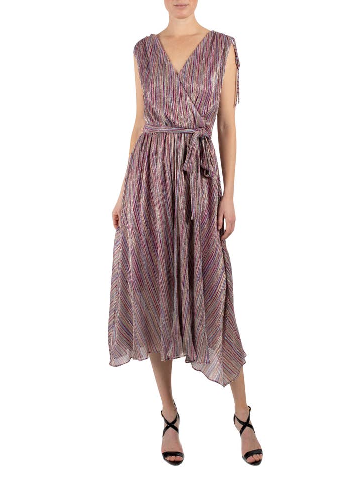 Vestido cruzado de imitación de malla metálica plisada para venta al por mayor de Julia Jordan