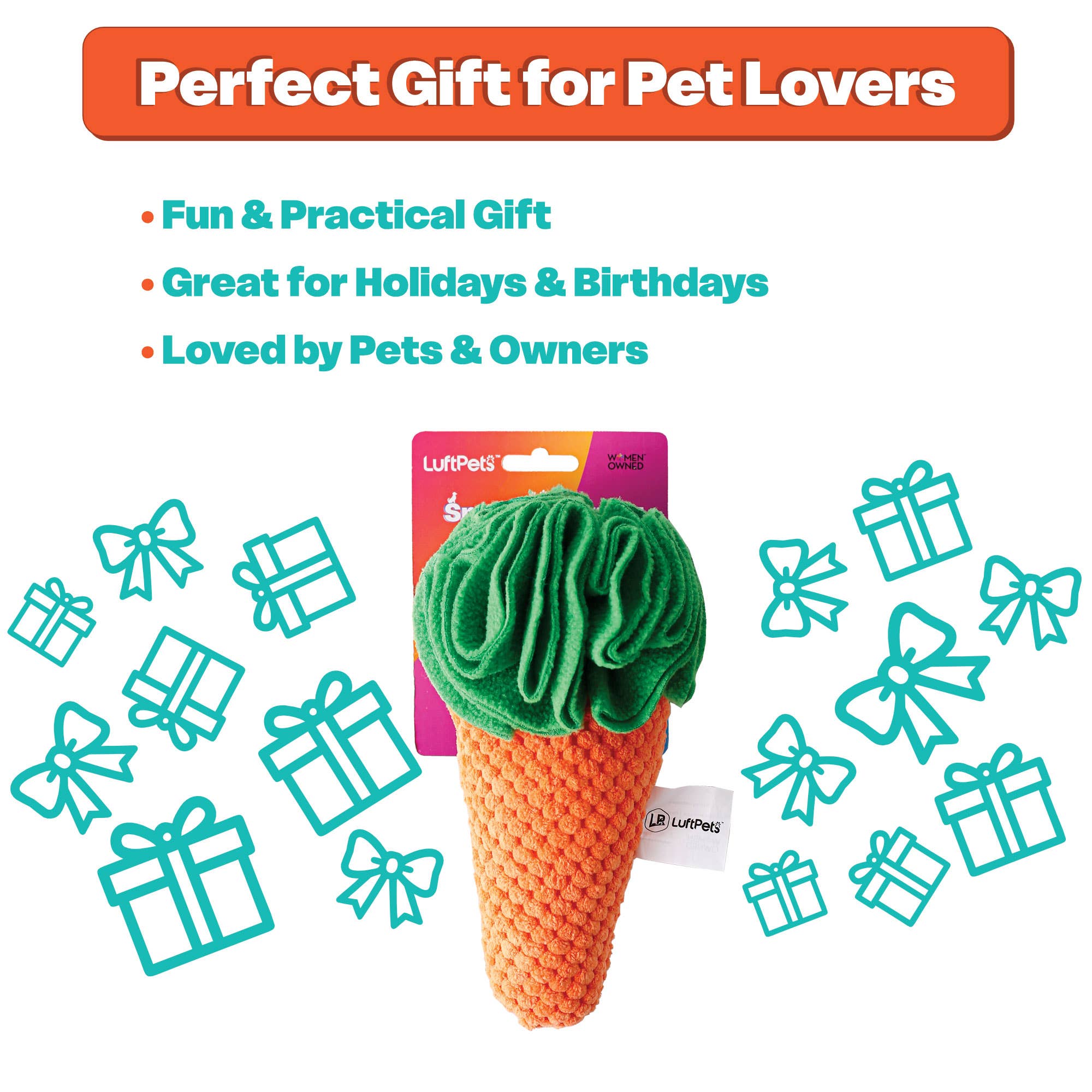 LUFTPETS - Wholesale Pet Plush Toy - Dog - Carrot Snuffle Toy for Dogs, Cats & Small Pets – Squeaky- 9"7