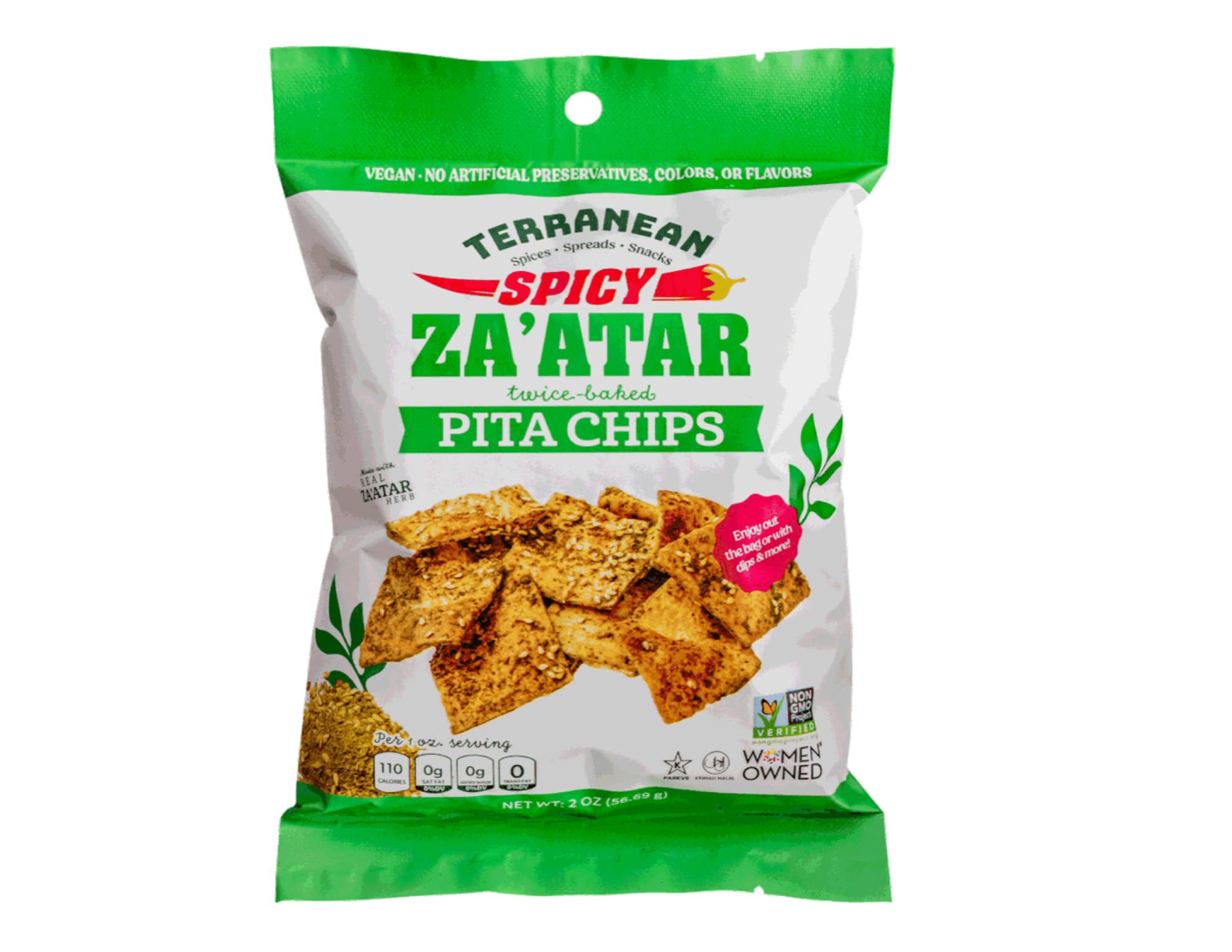 Terranean Herbs & Spices - Wholesale Crisps - Spicy Za'atar Twice- Baked Pita Chips (2 oz.)