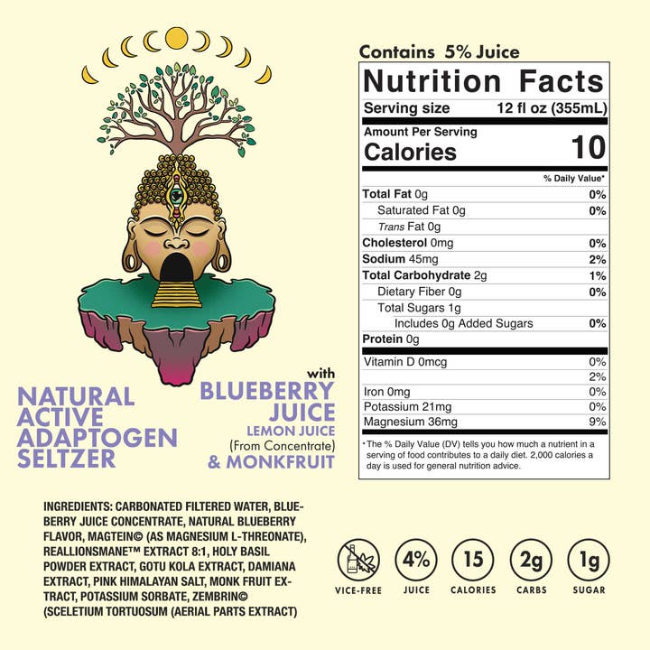 Bodhi Bubbles - Wholesale Non-Alcoholic Aperitif/Mocktail - Blueberry Bliss (12ct) | Active Adaptogen Seltzer