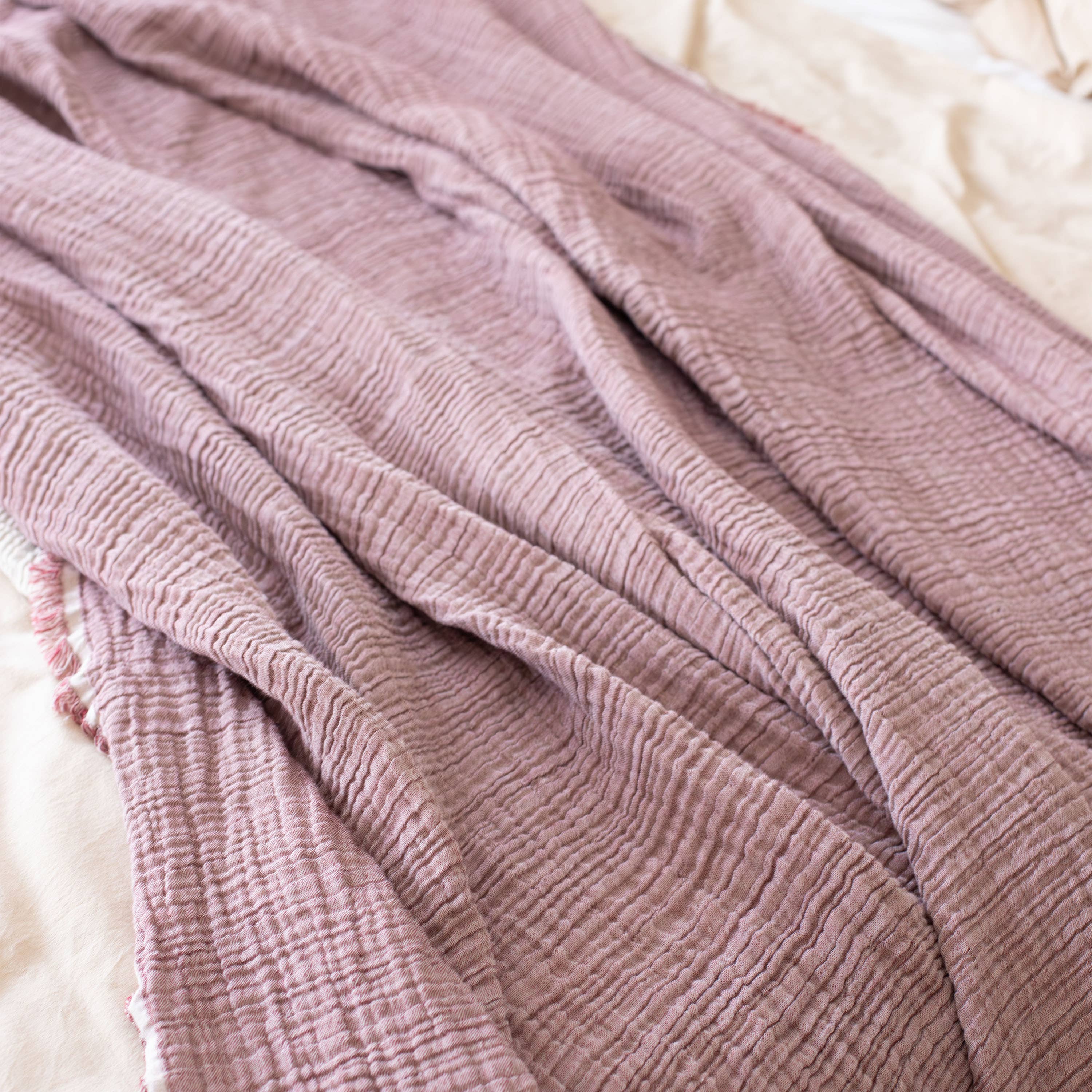 Vivamaison - Vente Plaids - Couvre-lit en mousseline frangé 100 % coton doux, 4 couches premium82