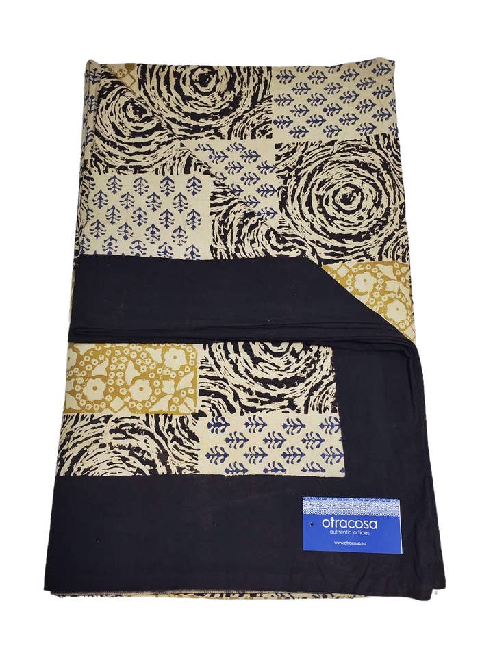 Plaid Bagru en coton Big-Otra Cosa -Noir/Marine/Écru/Doré -6 pour la vente par OTRACOSA