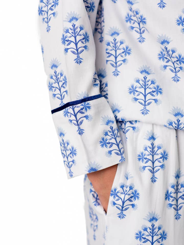 Marigold Luxe Sateen Full Pajama Set - Blue for wholesale on Faire2