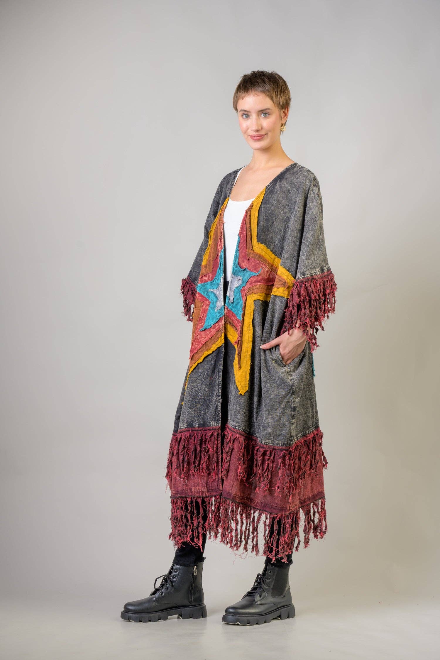 Rhea – Großhandel Kimono – Damen – Rhea Baumwollfransen-Duster, Baumwolle, Alltägliche Schichtung8