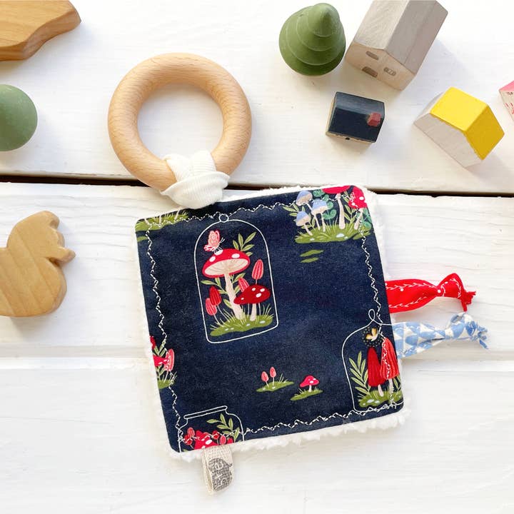 The Bird & Elephant - Wholesale Crinkle Tag Toy - Baby - Mushroom Bell Jar Butterflies Crinkle Teething Tag Toy