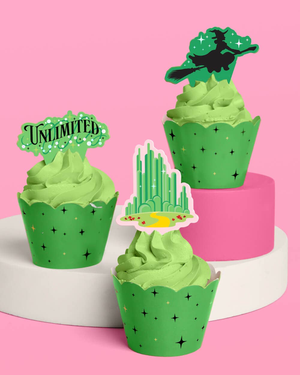 xo, Fetti - Wholesale Cake/Cupcake Topper - Pink Green Witch Cupcake Toppers | pink green witch party4