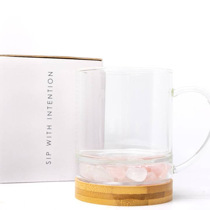 A Liquid Ritual - Wholesale Meditation Supplies - Crystal Infused Mug with Rose Quartz & Clear Quartz Crystals1