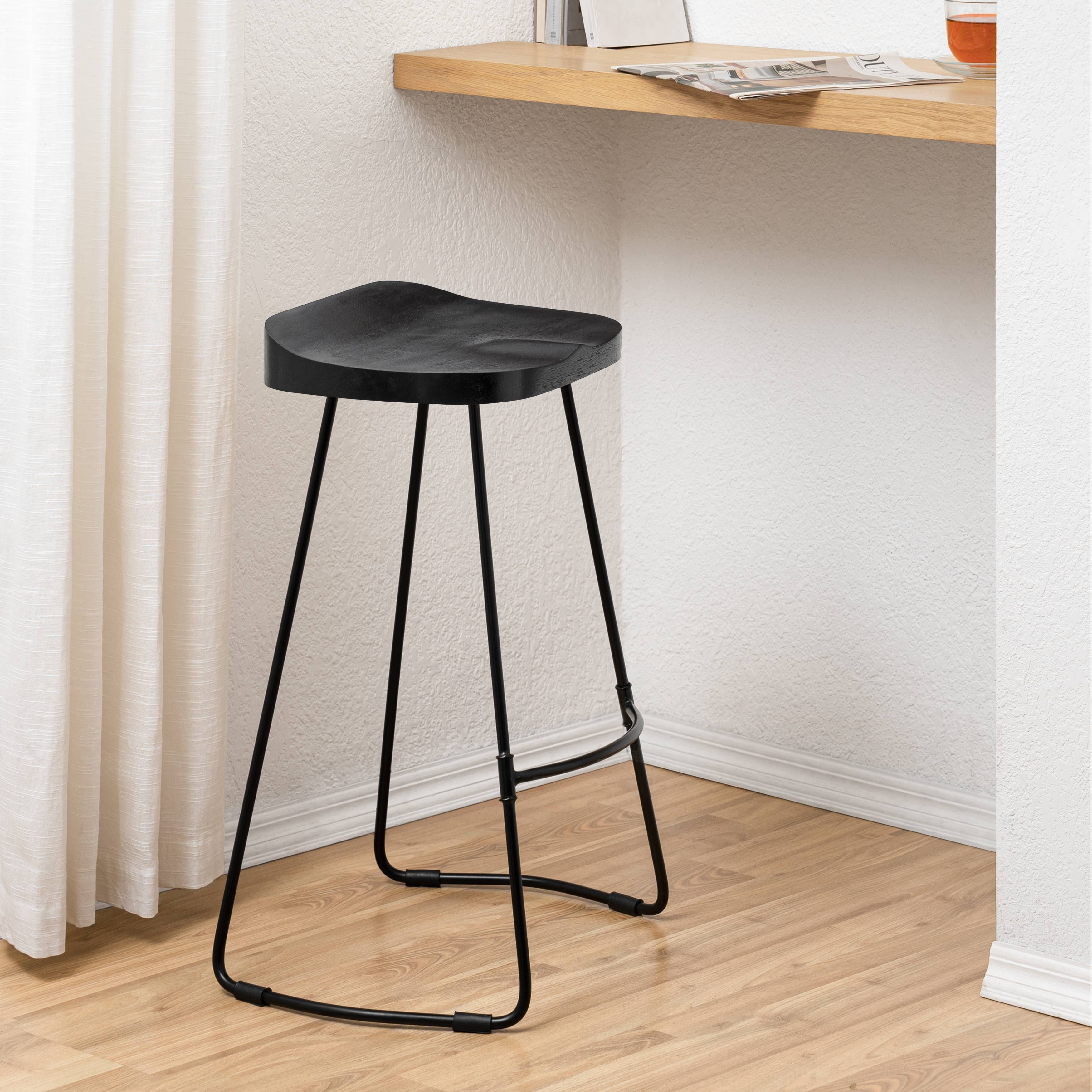 MH London - Vente Tabouret - Tabourets de bar de cuisine avec siège en selle en bois massif Rombass16