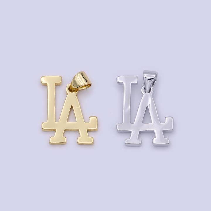 LA Charm Necklace | Los Angeles Pendant | So Cal | LA Gifts For Her Him | LA Initial | Silver Baseball Charm H-481 H-482 for wholesale by Aim Eternal