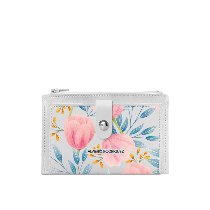 Alviero Rodriguez - Wholesale Portemonnee - Dames - ADA WITTE PORTEMONNEE MET AQUAREL BLOEMEN