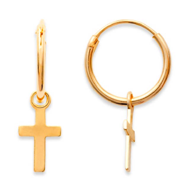 Cross 18K Gold Plated Hoop Earrings 0.4 x 0.2 for wholesale by Jewelry Private Label