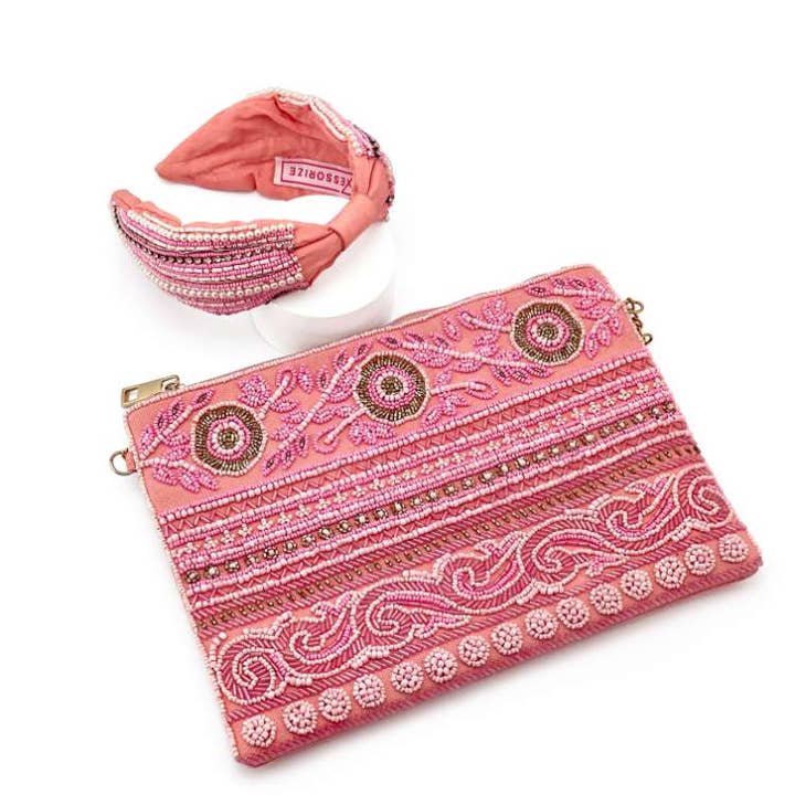 AXESSI - Wholesale Fashion headband – women's - Beaded Pink Knot Headband1