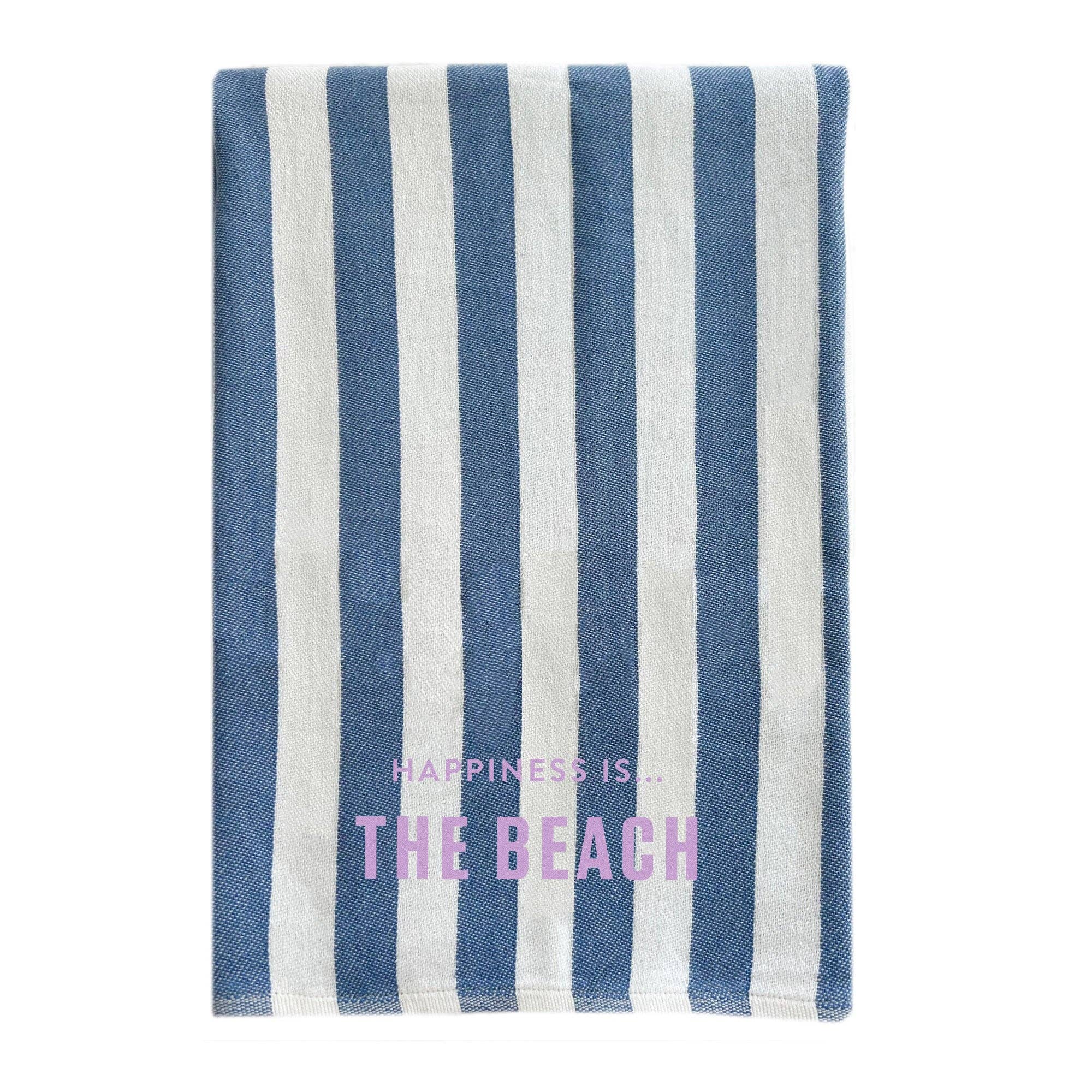 Everywhere-Handtuch: Strand, blau gestreift für den Großhandel von Happiness Is...