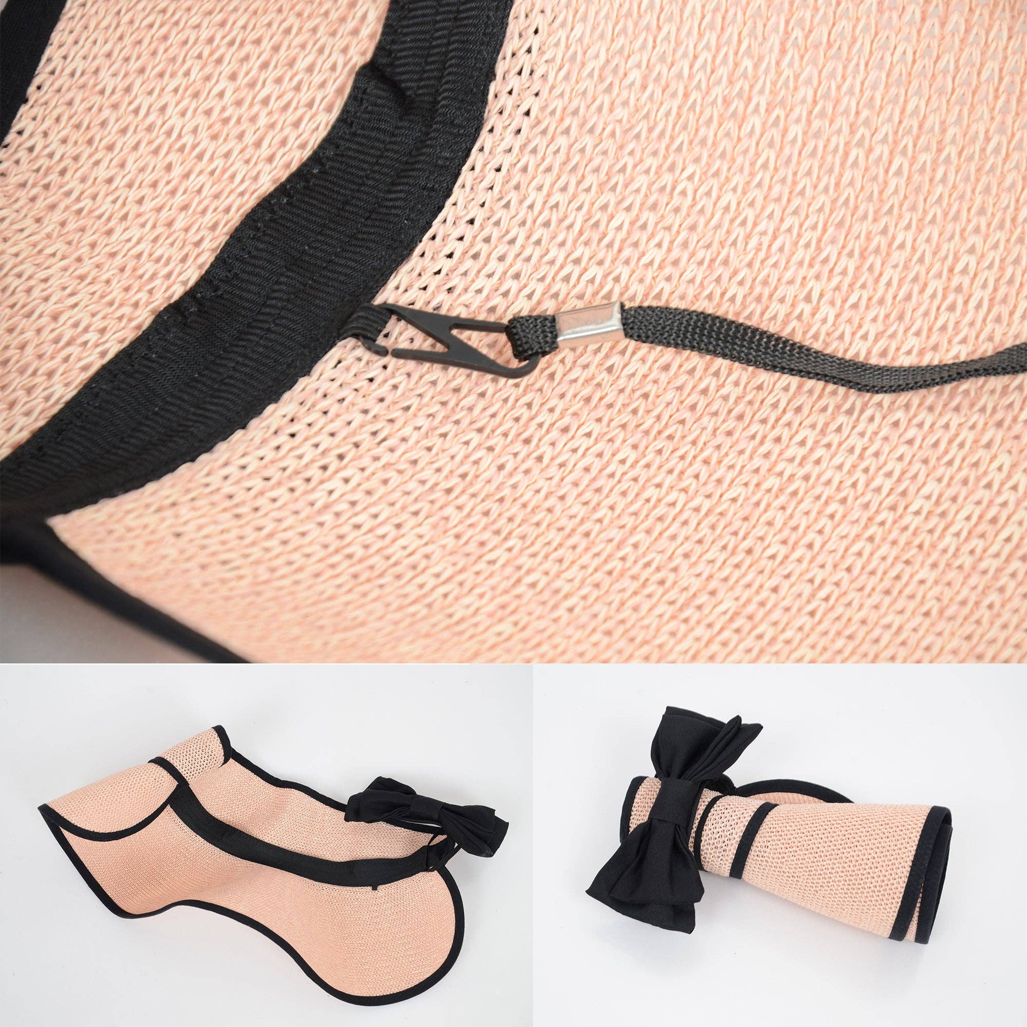 AK Brand – wholesale Visor – Women's – Women Roll-Up Straw Sun Visor with Bow Detail Adjustable Hat5