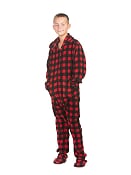 Big Feet Pajamas – Großhandel Einteiler – Kinder – Hoodie Footed Onesie Buffalo Fleece-Pyjamas mit Karomuster1