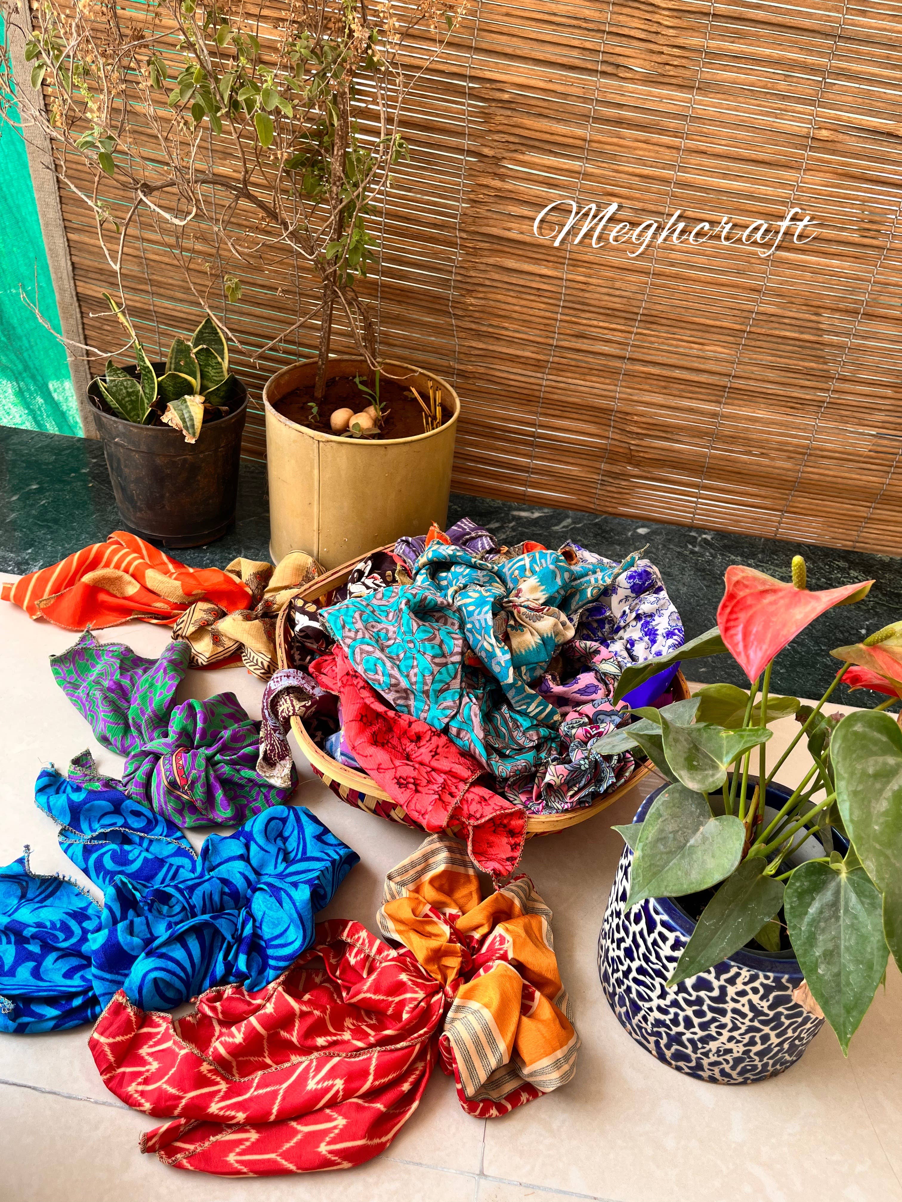 Meghcraft - Wholesale Scrunchie - Women's - Silk Scrunchies with Ribbon, Indian Vintage Recycled Sari11