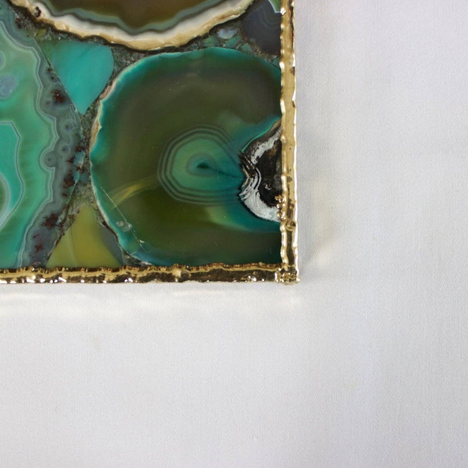 The Tangerine Store - Wholesale Dienblad - Lichtgroene agaat dienblad met koperen handgrepen | Vierkant6