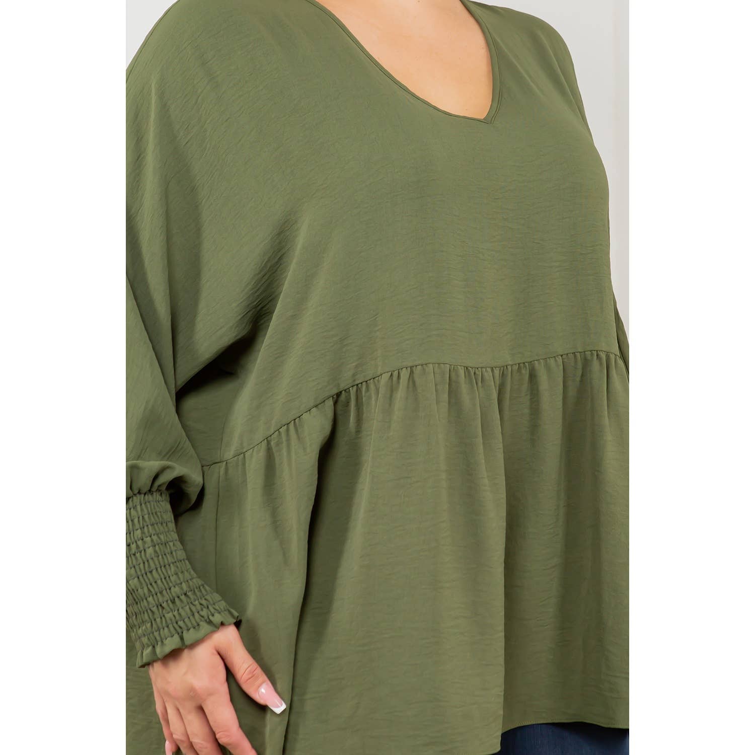 Curve Market - Vendita all'ingrosso Tunica - Donna - TOP A MANICHE LUNGHE BABYDOLL PLUS SIZE CON SCOLLO A V8