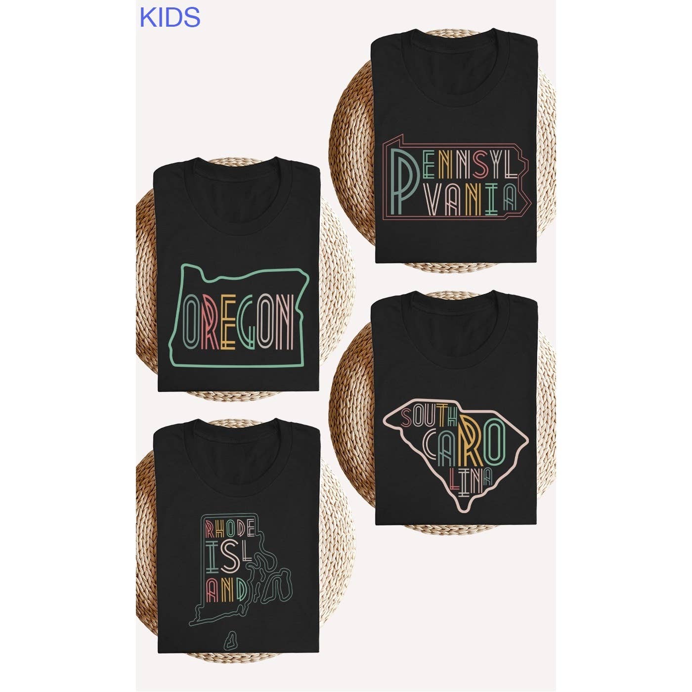 Kids By Kissed Apparel - Vente T-shirt sérigraphié – enfant - T-shirts graphiques Neon State Shape pour enfants9