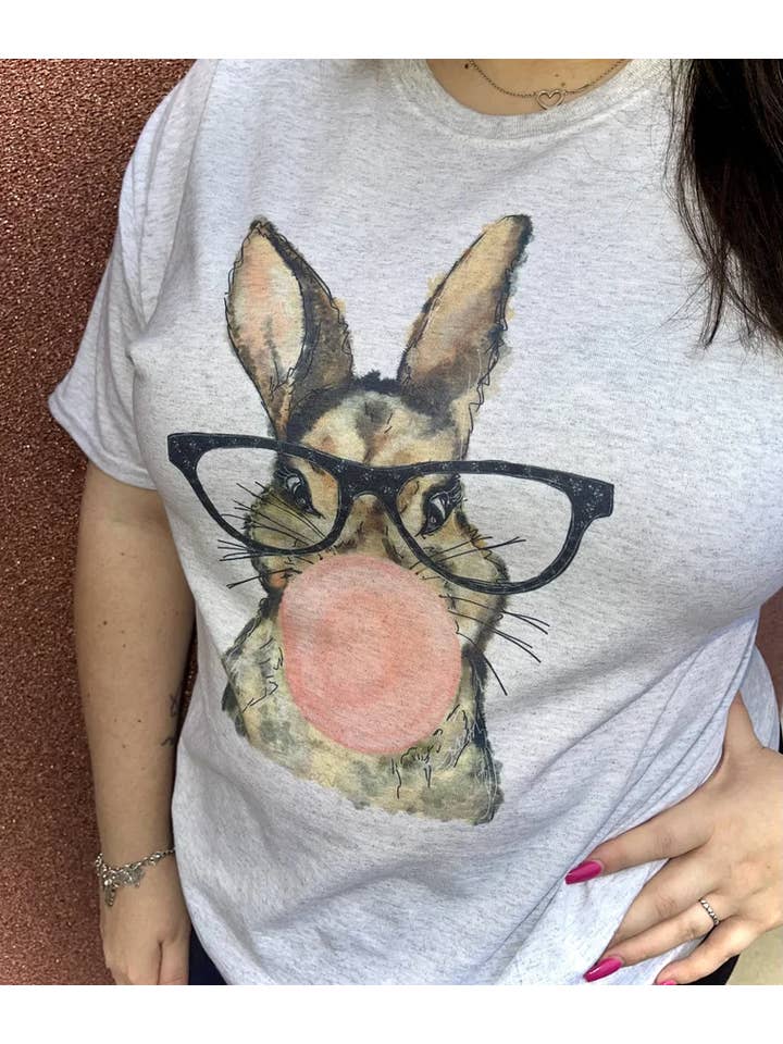 Ash Gray Bunny with Bubble Gum & Glasses (Gildan T-Shirt) for wholesale on Faire1