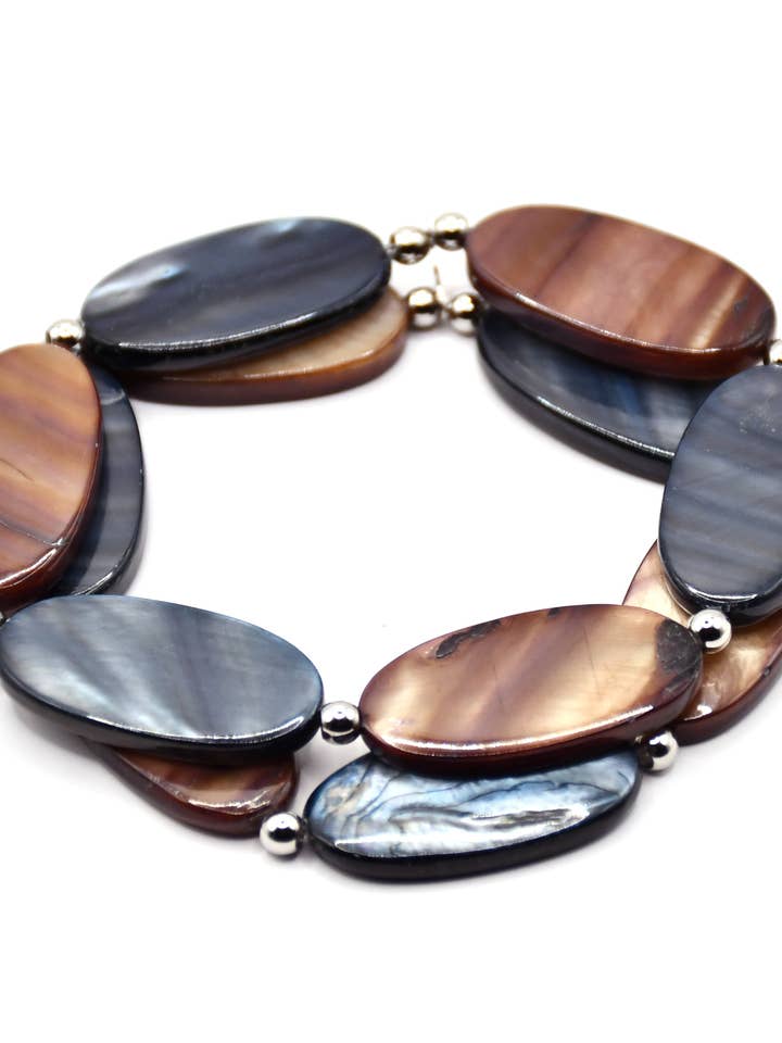 Bracciale Ovale Nero-Marrone a Due Fili con Mop per la vendita all'ingrosso da parte di Sea Lily