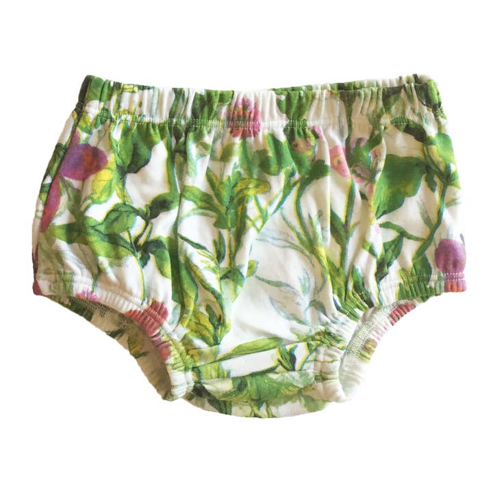 Secret Garden Green Floral Organic Baby Girl Bloomers for wholesale by Spunky Stork
