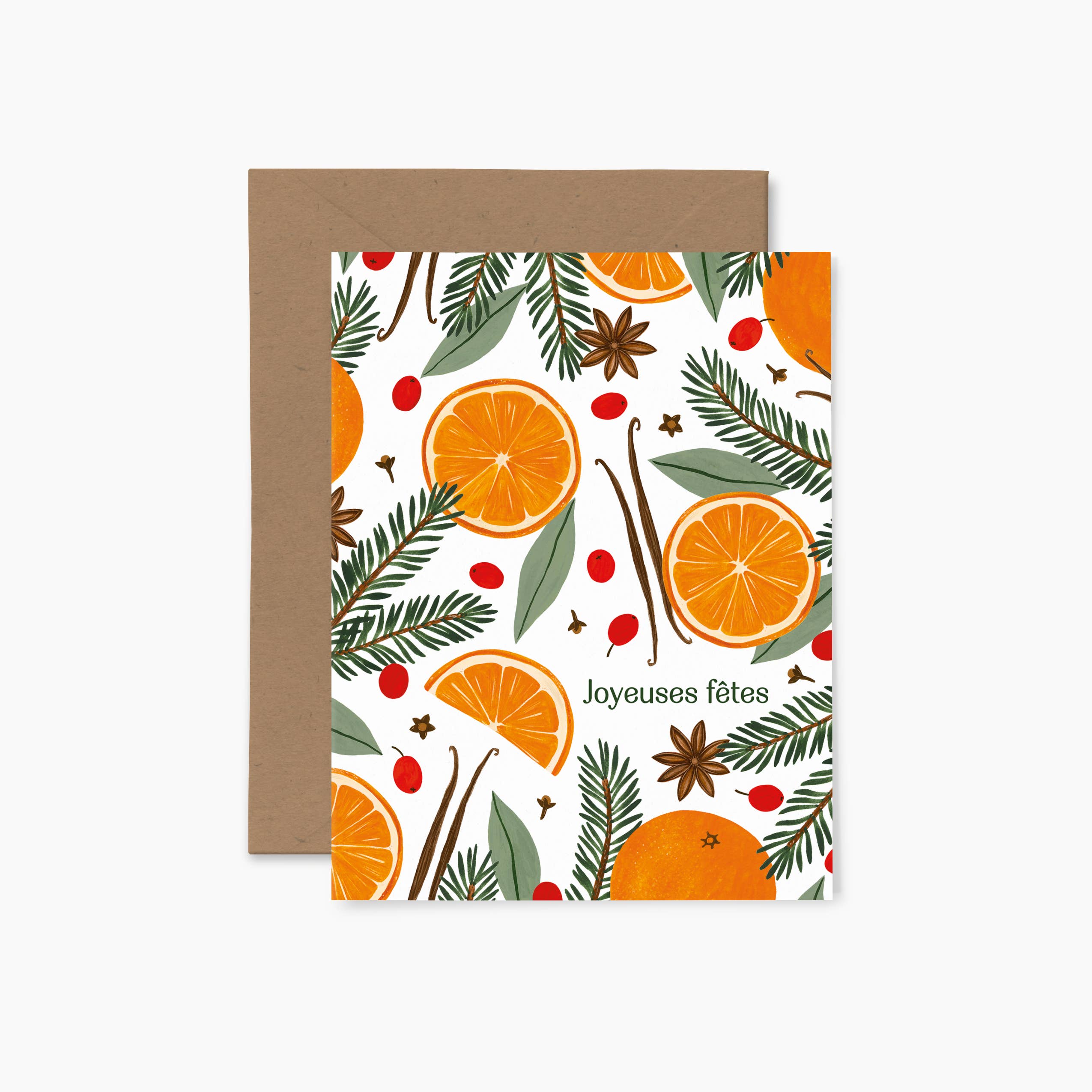Papier Fleuri Co. - Wholesale Season's Greetings Card - Orange et canneberges "Joyeuses fêtes" | Greeting Card0