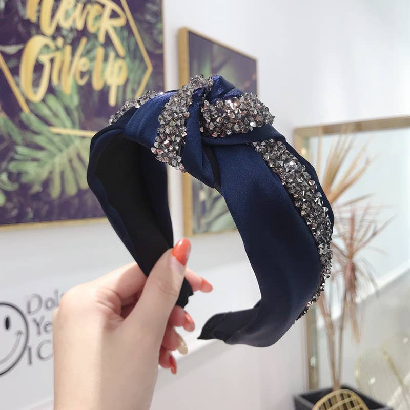 Last True Angel – wholesale Fashion headband – women's – Satin Twist Knot Headband with Pewter Stones in Navy1